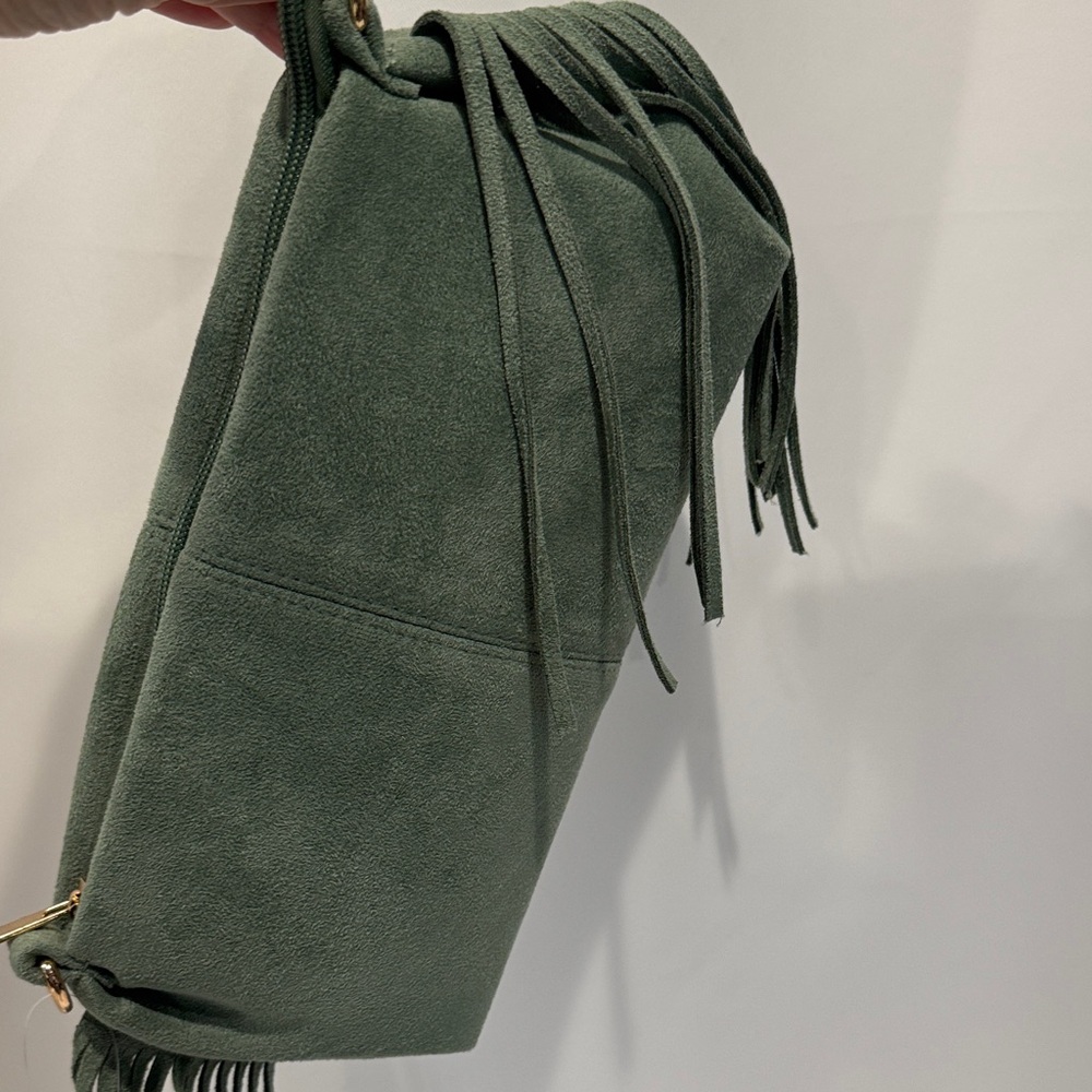 Faux Suede Fringe Crossbody Bag in Sage Green - Picture 14 of 15